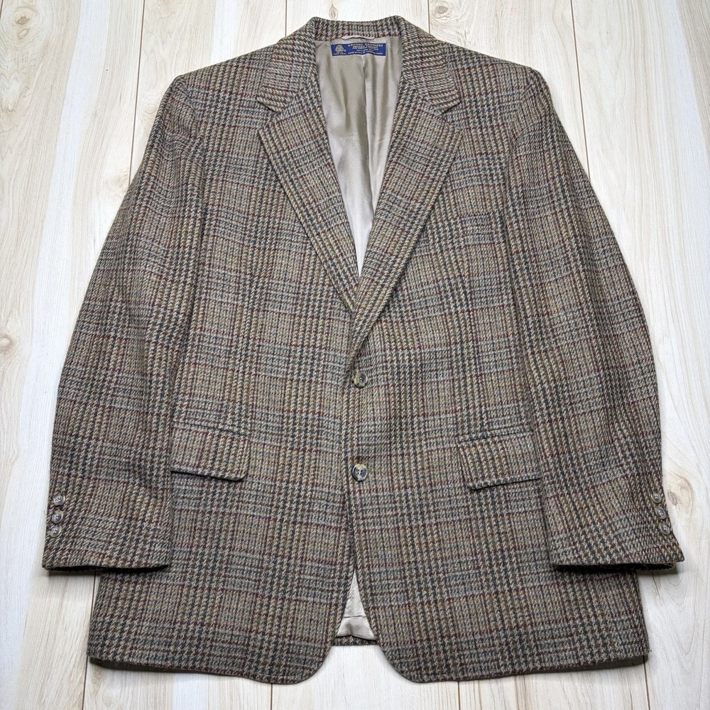 VTG Brooks Brothers Brooks Tweed Scottish Shetland Wool Checked Blazer Mens 44R